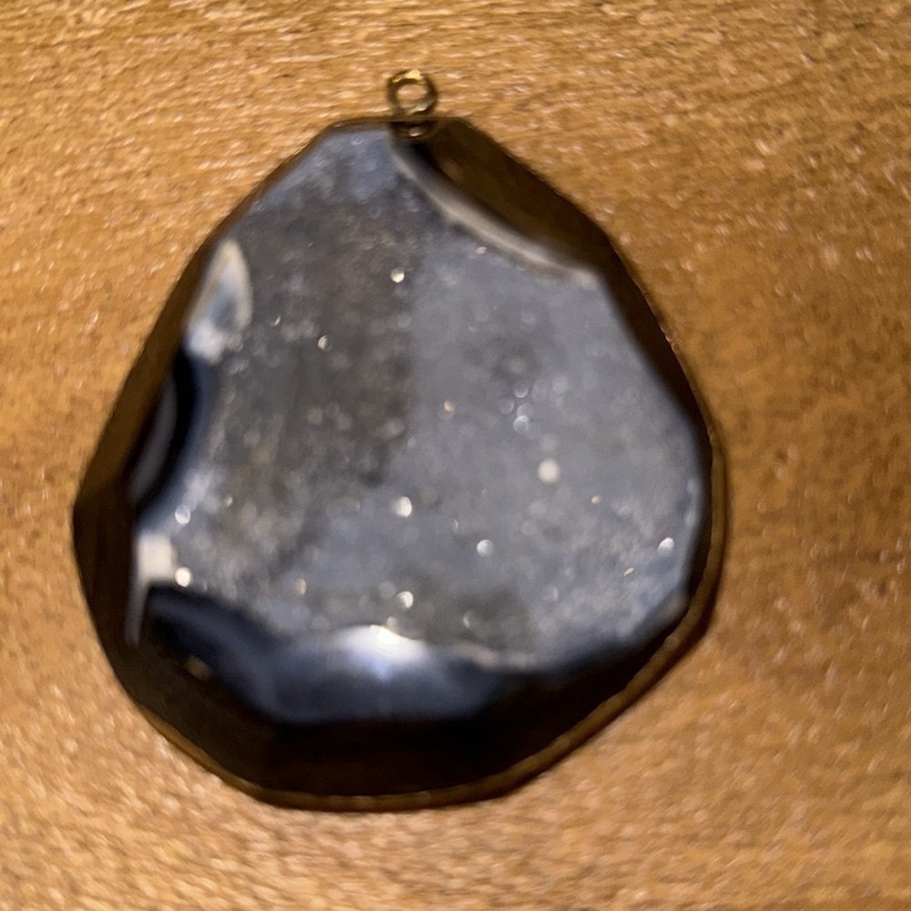 Genuine Specular Hematite Black Druzy dipped in Gold filled Sides Pendant - Picture 1 of 5
